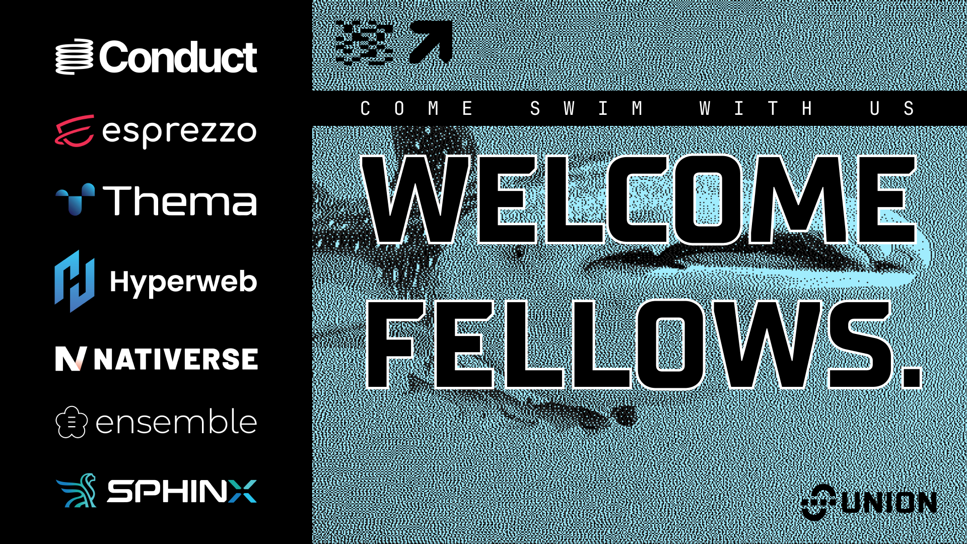Graphic announcing Esprezzo, Ensemble, Conduct, Nativerse, Thema, Hyperweb, and Sphinx as Union Fellows.