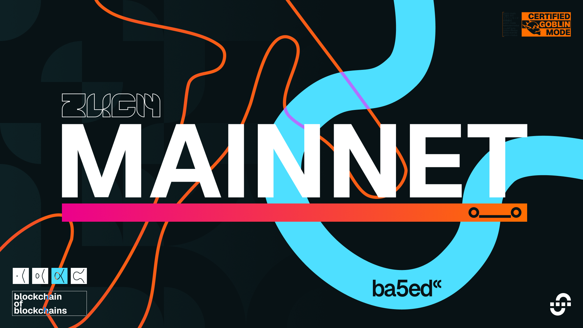 Union Mainnet graphic, with words and stickers such as zkgm, 0____0, ba5ed, Certified Goblin Mode, and blockchain of blockchains.